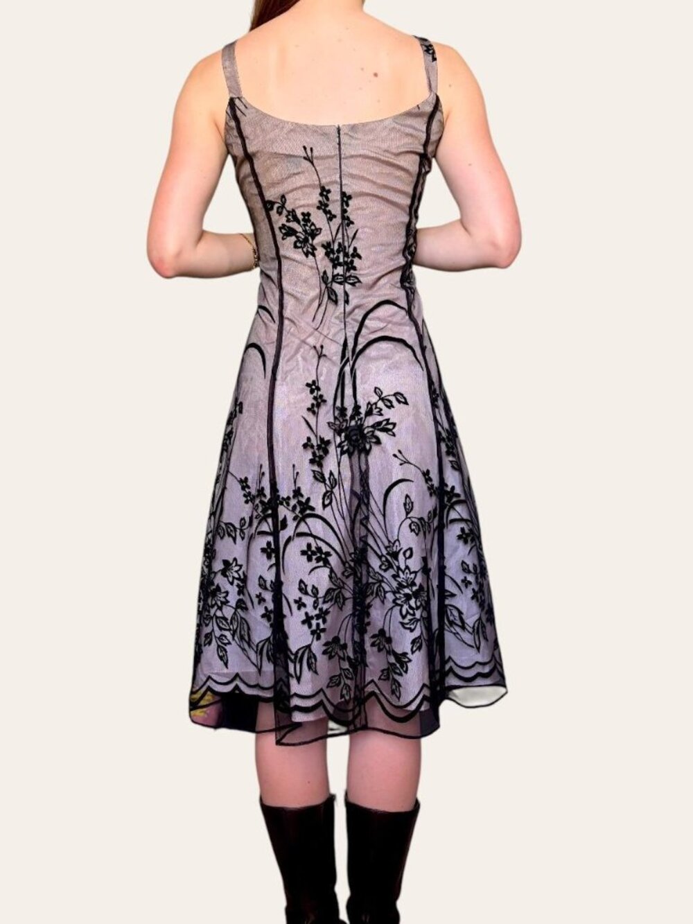 Dressbarn 2000s/2010s blush/black mesh dark fairy semi-formal dress Medium - Picture 5 of 8